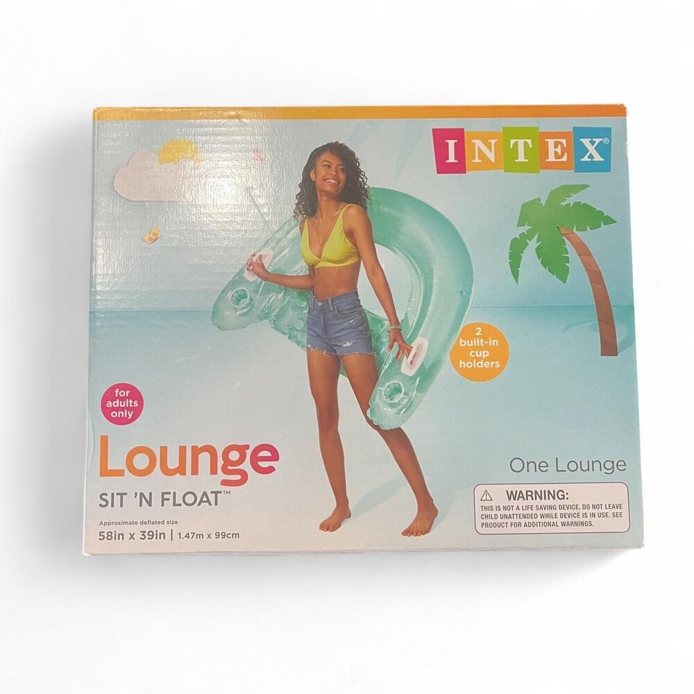 Intex Green & Blue Inflatable Lounge Float with Built-In Cup Holders Pool Raft